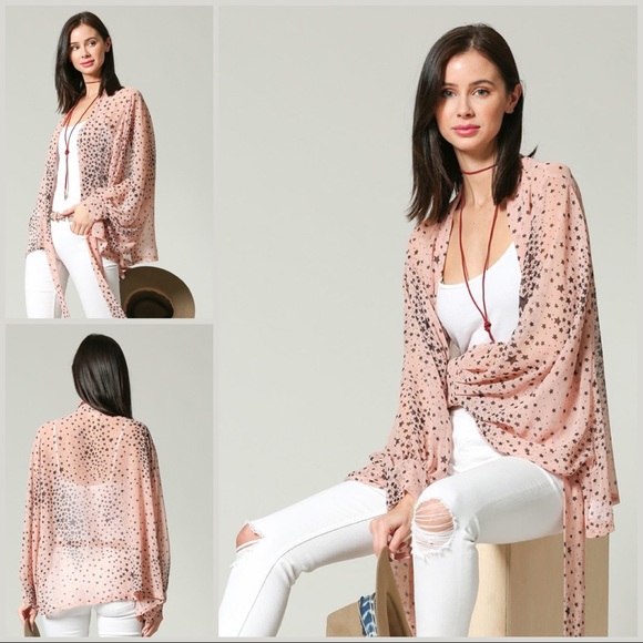 Sheer Star Print Kimono - Picture 3 of 8
